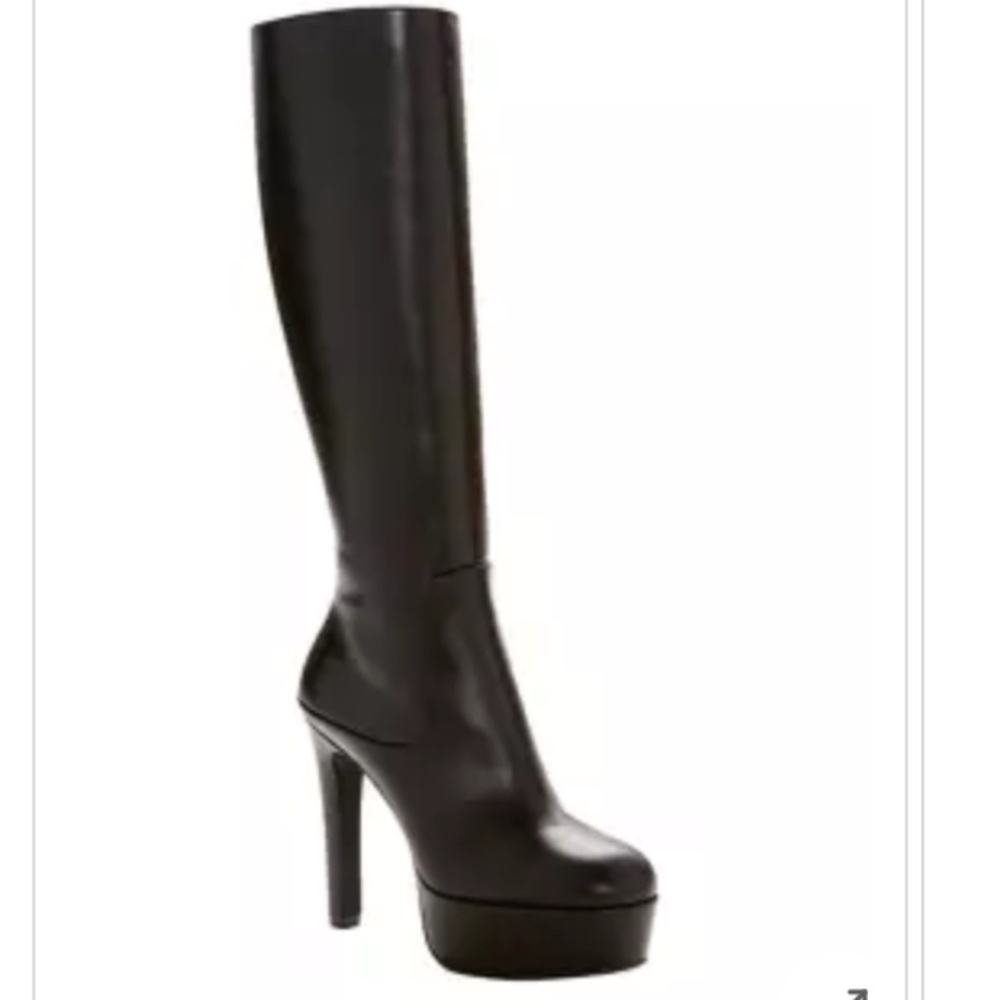 Black Leather Platform Heel Boots